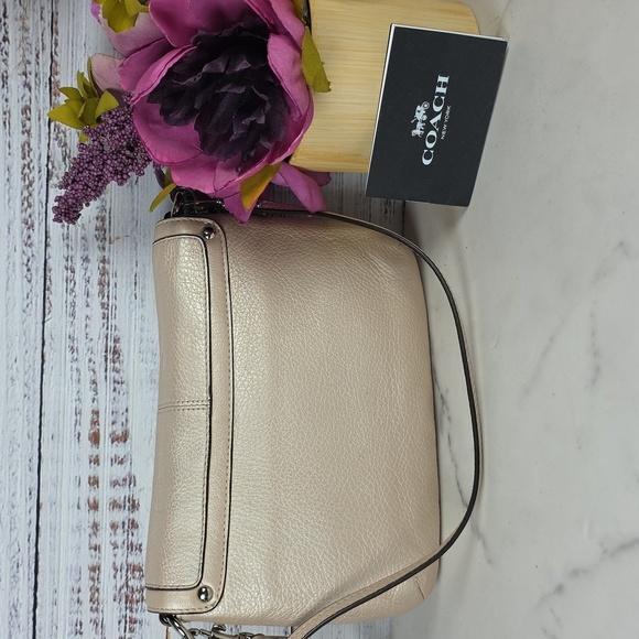 COACH KRISTIN METALLIC CHAMPAGNE SILVER LEATHER FLAP CROSSBODY SMALL BAG PURSE - Picture 13 of 13